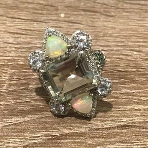 NWT Victoria Wieck Sterling Silver Prasiolite Opal & Chrome Diopside Ring Size 7